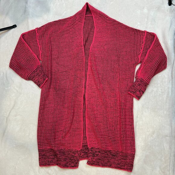 Chunky Knit Red Long Sleeve Cardigan Open Front Sweater Women Medium Warm Cozy - Picture 2 of 7